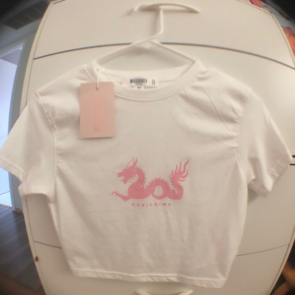 Pink Detailed White Crop Top.